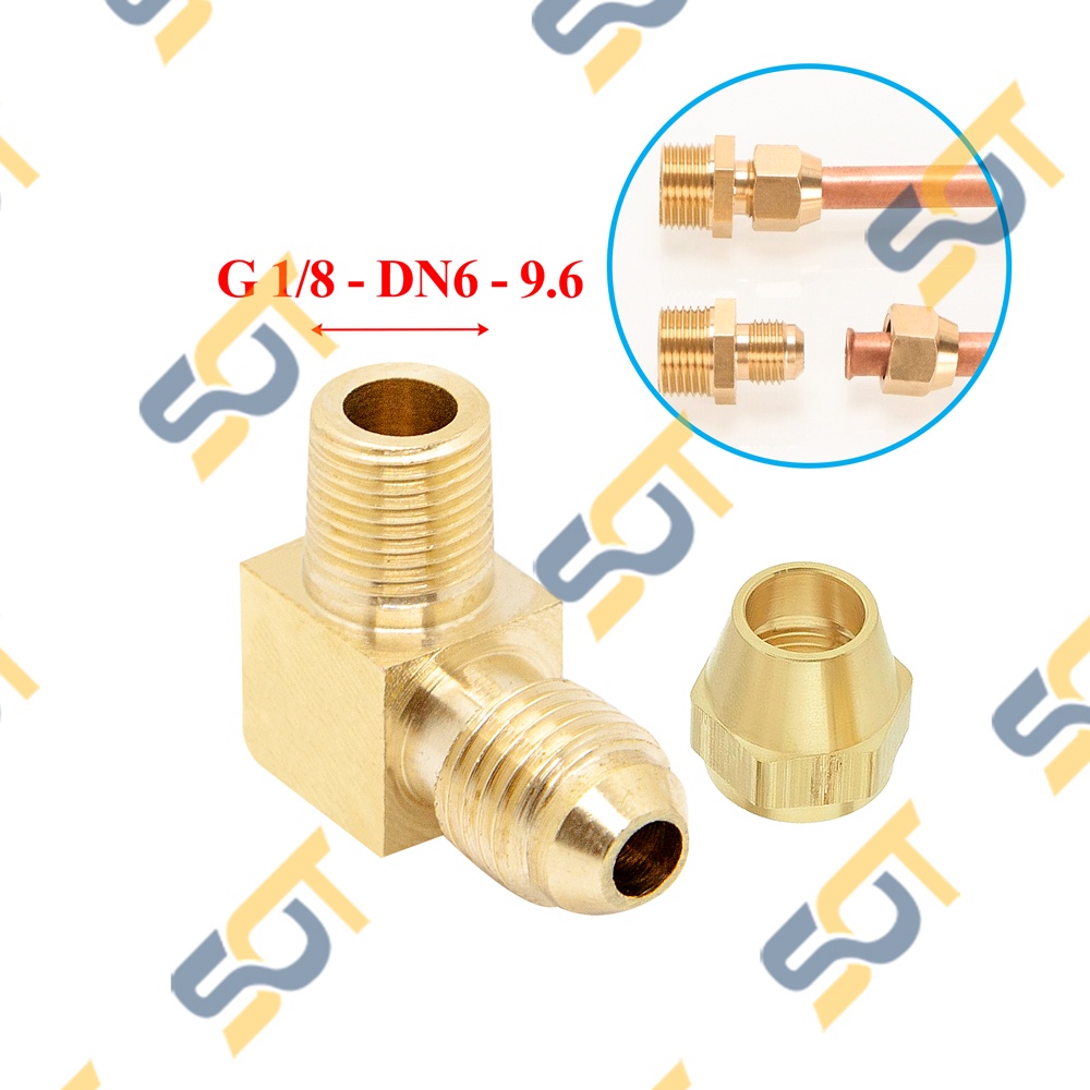 [HÀN ỐNG ĐỒNG] Co ren ngoài G1/8 (9.6) nối côn lồi cho điện lạnh & khí nén (Brass Flare Male Elbow)- Cong rắc co ren NPT