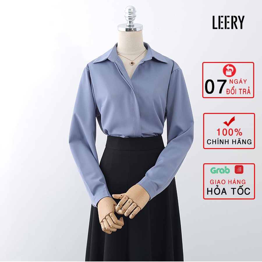 Áo sơ mi công sở nữ dài tay đẹp kiểu Hàn Quốc form rộng chất lụa cao cấp màu Trắng Đen Xanh Be LEERY SM-01 - HÀNG MỚI VỀ