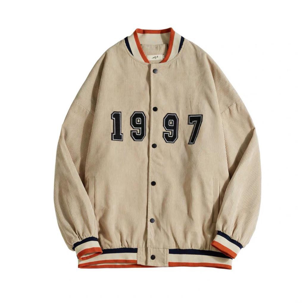 Áo khoác bomber kaki nhung bóng chày unisex form rộng 1997 nam nữ bao đẹp
