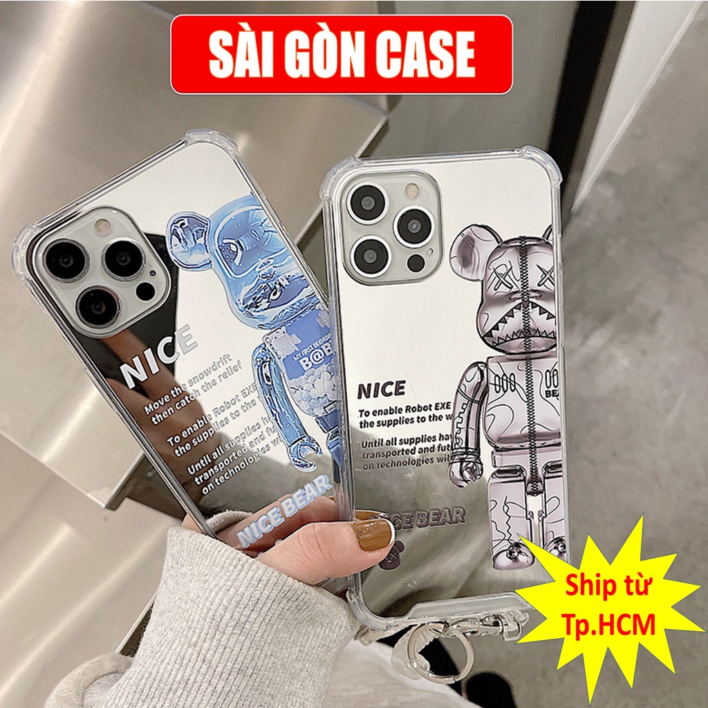Ốp lưng điện thoại Iphone TRÁNG GƯƠNG Gấu Bearbrick cạnh vuông chống sốc ip7,8,plus/X,XS/XSMAX/11/11/12/13,pro,max