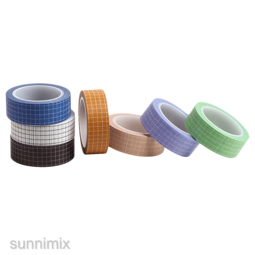 [SUNNIMIX] 7x Multi-color Grid Printed Washi Paper Sticky Masking Tape Planner Sticker