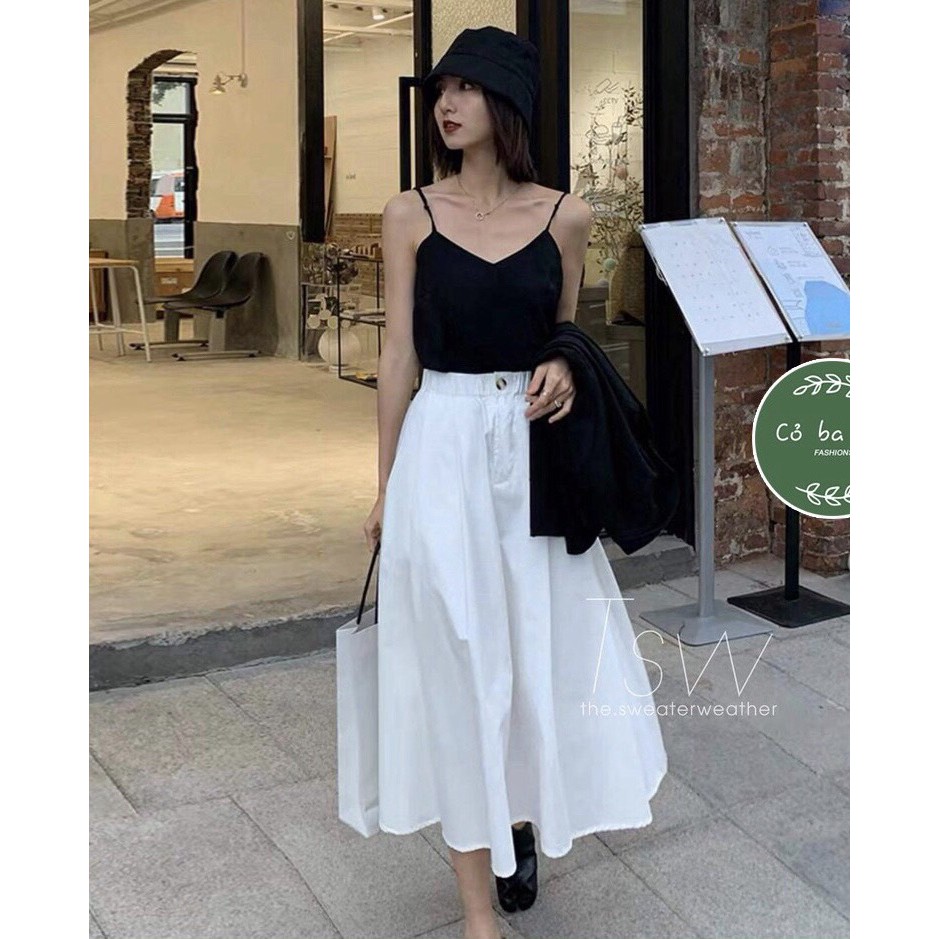 Chân váy 🦋 xòe khaki váy trắng và đen và nâu dáng dài chất thô mix kèm áo len gile  khoác áo thun hay cadigant áo kiểu | BigBuy360 - bigbuy360.vn