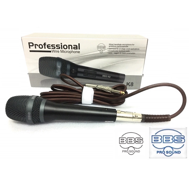 Mic Dây BBS K8 Tay INOX Sơn Tĩnh Điện.Hát Nhẹ,Bắt Nhạy,Hút Giọng,Chống Hú Tốt,Dây Dài Vỏ 3 Lớp Chống Xoắn