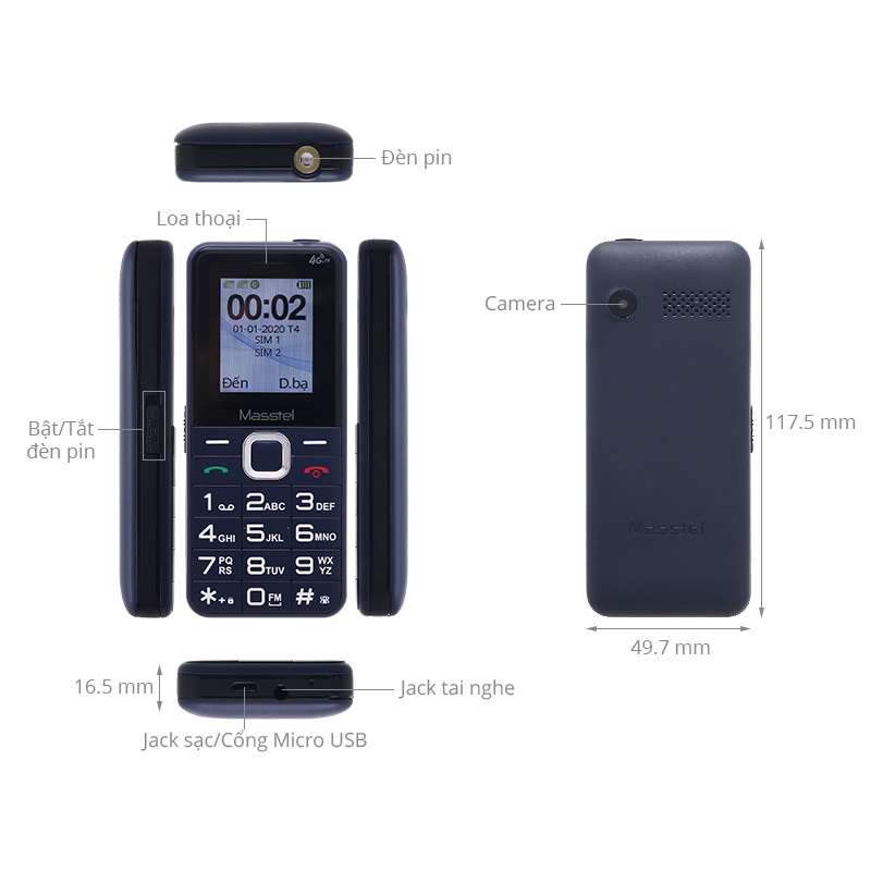 Điện Thoại Mastel IZI 10 4G LTE - 2 Sim 2 Sóng - FM Không Dây - Pin Khoẻ - Chính Hãng - Bảo HÀnh 12 Tháng