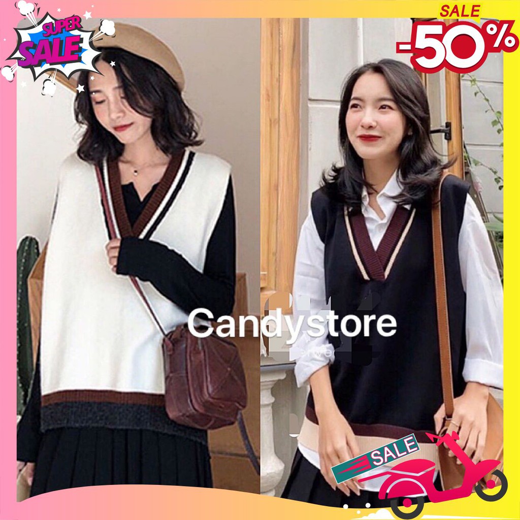 Áo gile nữ 🦋 phối viền ulzzang style hàn quốc dáng rộng chất umi dày dặn không bai nhão xù lông mặc khoác ngoài váy