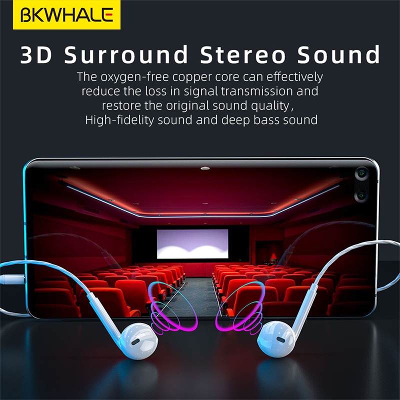 Tai nghe nhét tai BKWHALE Type-C WH-33 có micro chất lượng cao tiện dụng cho Samsung S9 S10 S20