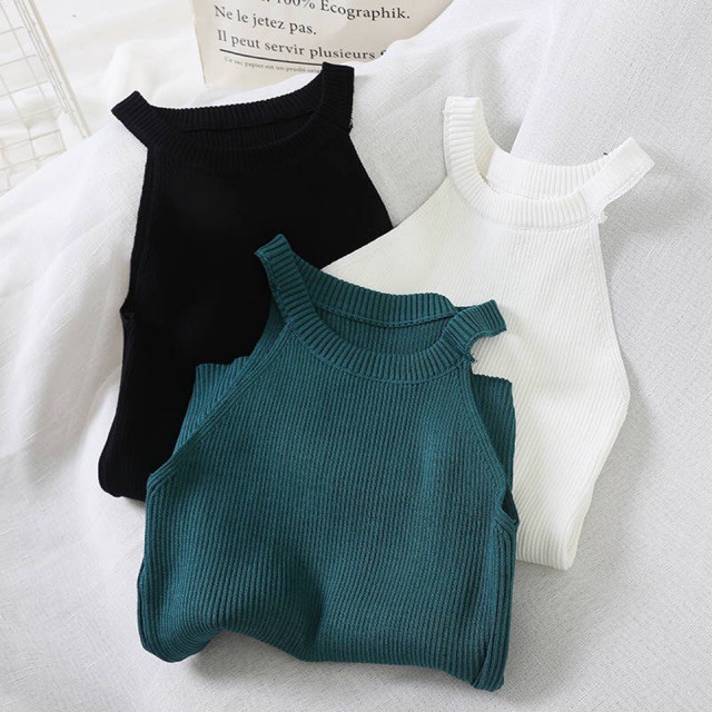 Áo ba lỗ thun gân dáng yếm đơn giản Ulzzang