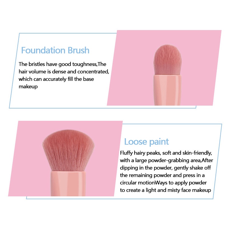 Bộ cọ trang điểm makeup cá nhân combo bộ 5 món kèm hộp gương màu hồng