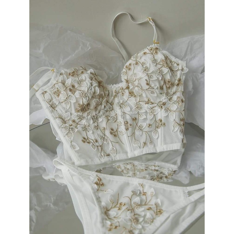 Set bra ren có đệm ngực phong cách lãng mạn (SP412)_sẵn hàng_freeship
