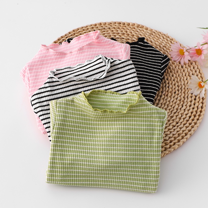 Áo Thun Cotton Tay Dài Họa Tiết Kẻ Sọc Thời Trang Xuân Thu Dành Cho Bé Gái 1-6 Tuổi