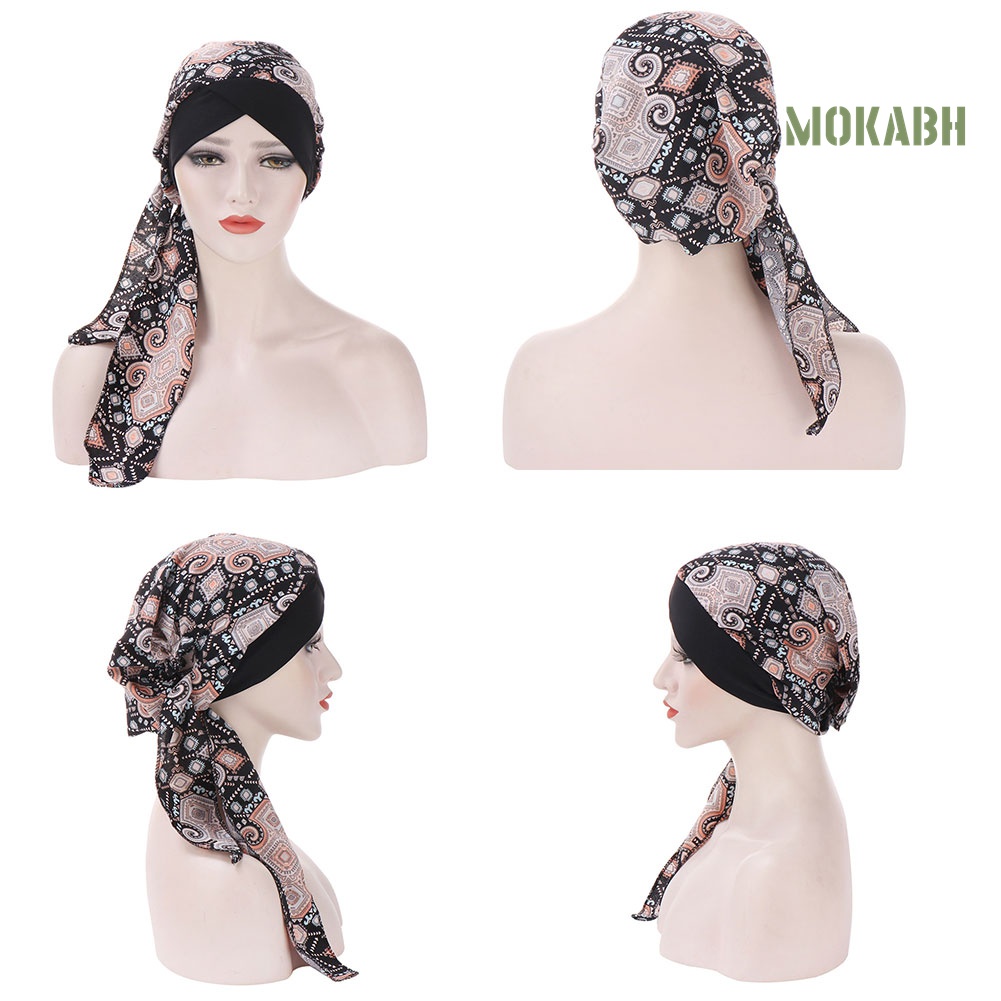 Mũ Turban Chiffon Đuôi Dài In Hoa Thời Trang Cho Nữ