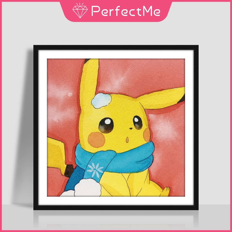 Bộ Tranh Đính Đá 5D Tự Làm Hình Pikachu Hoạt Hình 30x30cm Trang Trí Nhà Cửa