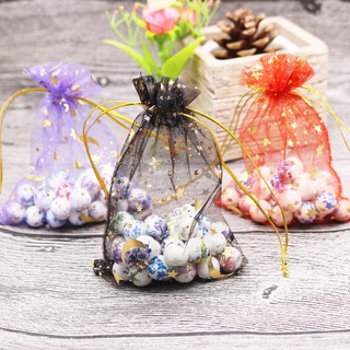 Túi thơm vải voan lưới nhũ trăng sao có dây rút nhiều màu kích cỡ 9x12cm