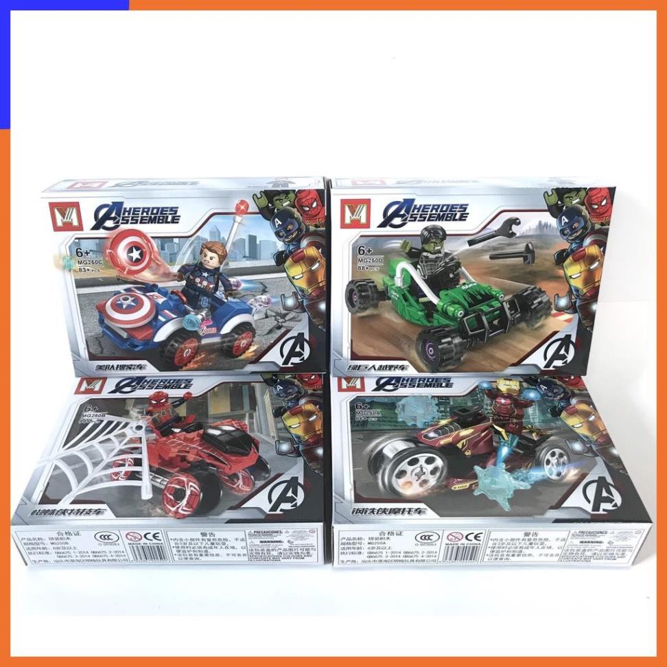 Bộ đồ chơi lắp ráp xếp hình lego siêu anh hùng MG250 người sắt ironman/ người nhện spiderman/ captain america/ Green man