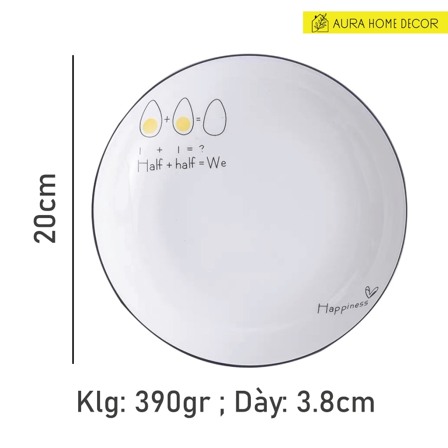 Đĩa tròn 20cm sứ trắng viền đen hình hươu, vẹt, ngựa vằn, mặt trời... cực xinh - Chất liệu gốm sứ cao cấp men bóng