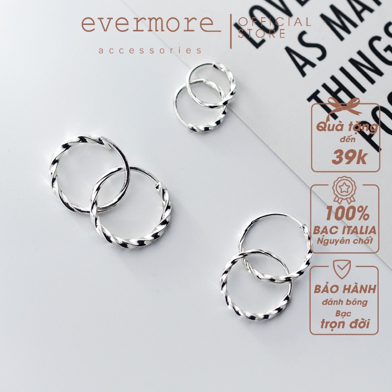 Bông tai bạc EVERMORE, khuyên tai vòng xoắn bạc ý 925 nguyên chất, phong cách minimalism, thanh lịch - H007