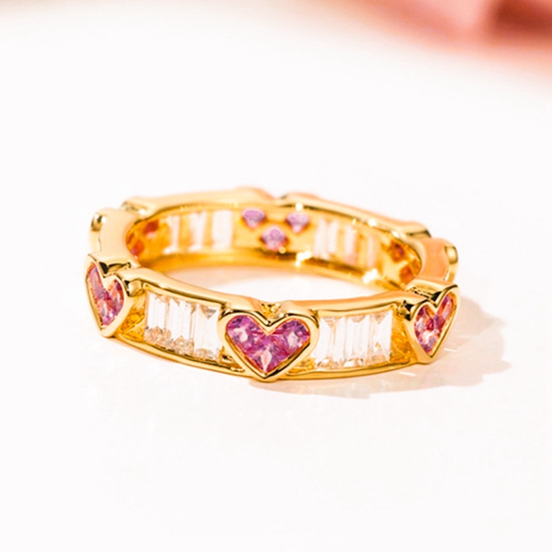 Mới Nhẫn Mạ Vàng 14k Đính Đá Hồng Ngọc Hình Trái Tim Sang Trọng Cho Nữ