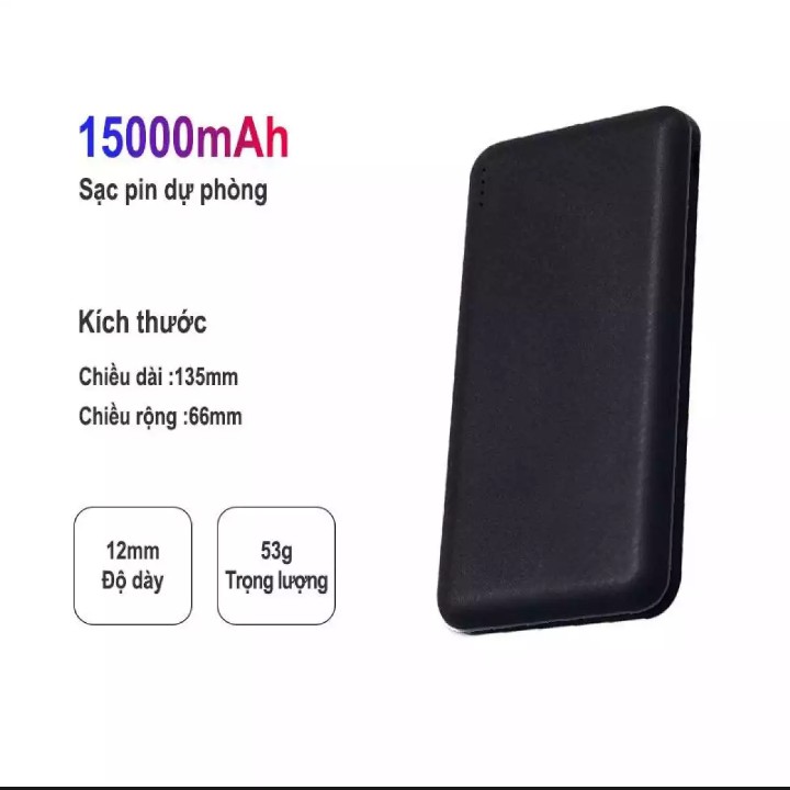 Sạc pin dự phòng 15000mAh siêu mỏng nhỏ gọn cho điện thoại android iphone xiaomi oppo samsung sony LG