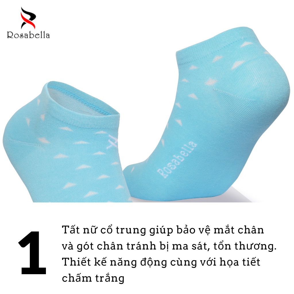 Tất Nữ ROSABELLA Chất Vải Cao Cấp Thấm Hút Mồ Hôi Thiết Kế Năng Động Họa Tiết Chấm Trắng RSW06