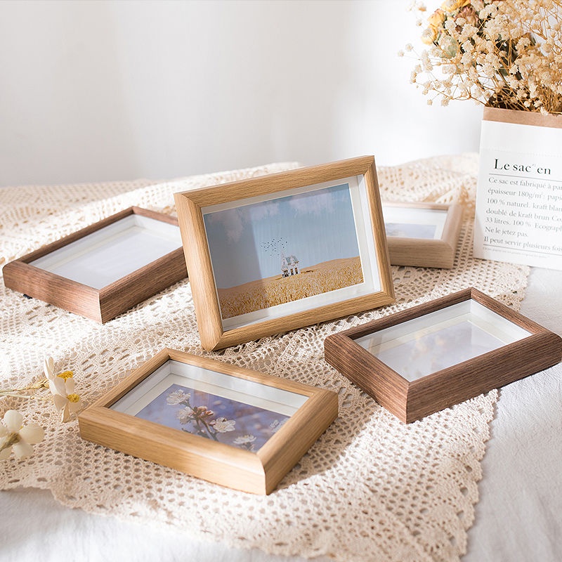 Bắc Âu Khung ảnh Gỗ Rắn 6 Inch / 7 Inch / 8 Inch / 10 Inch Khung ảnh Bảng Ba Chiều Khung ảnh đăng Nhập Màu Treo Tường