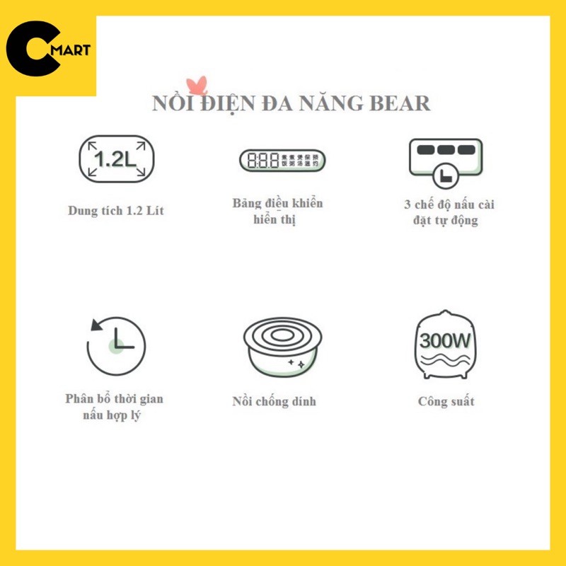 Nồi Cơm Điện Tử Đa Năng Bear Dung Tích 1.2L Chính Hãng DFB-B12F1 [CMART GIA DỤNG TIỆN ÍCH]