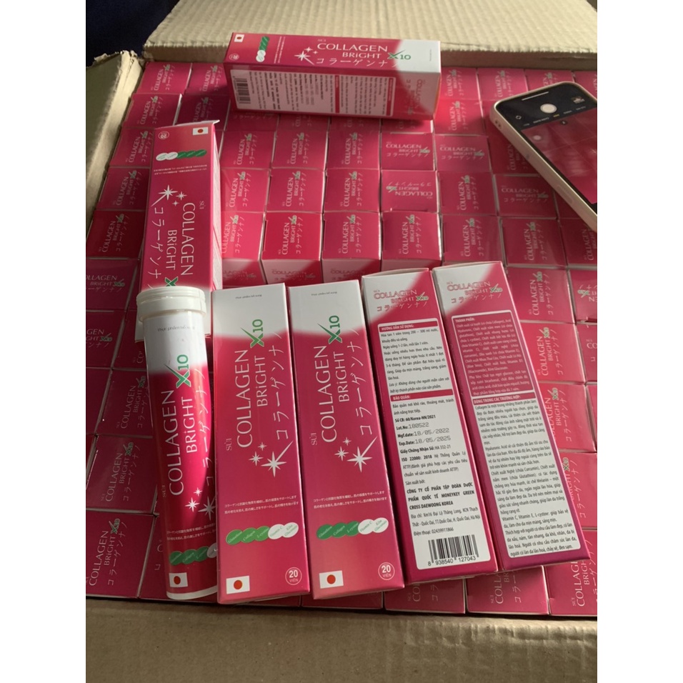 Viên Sủi Collagen X10 collagen đẹp da trắng sáng tự nhiên sạch nám tàn nhanh hiệu quả tuýp 20 viên