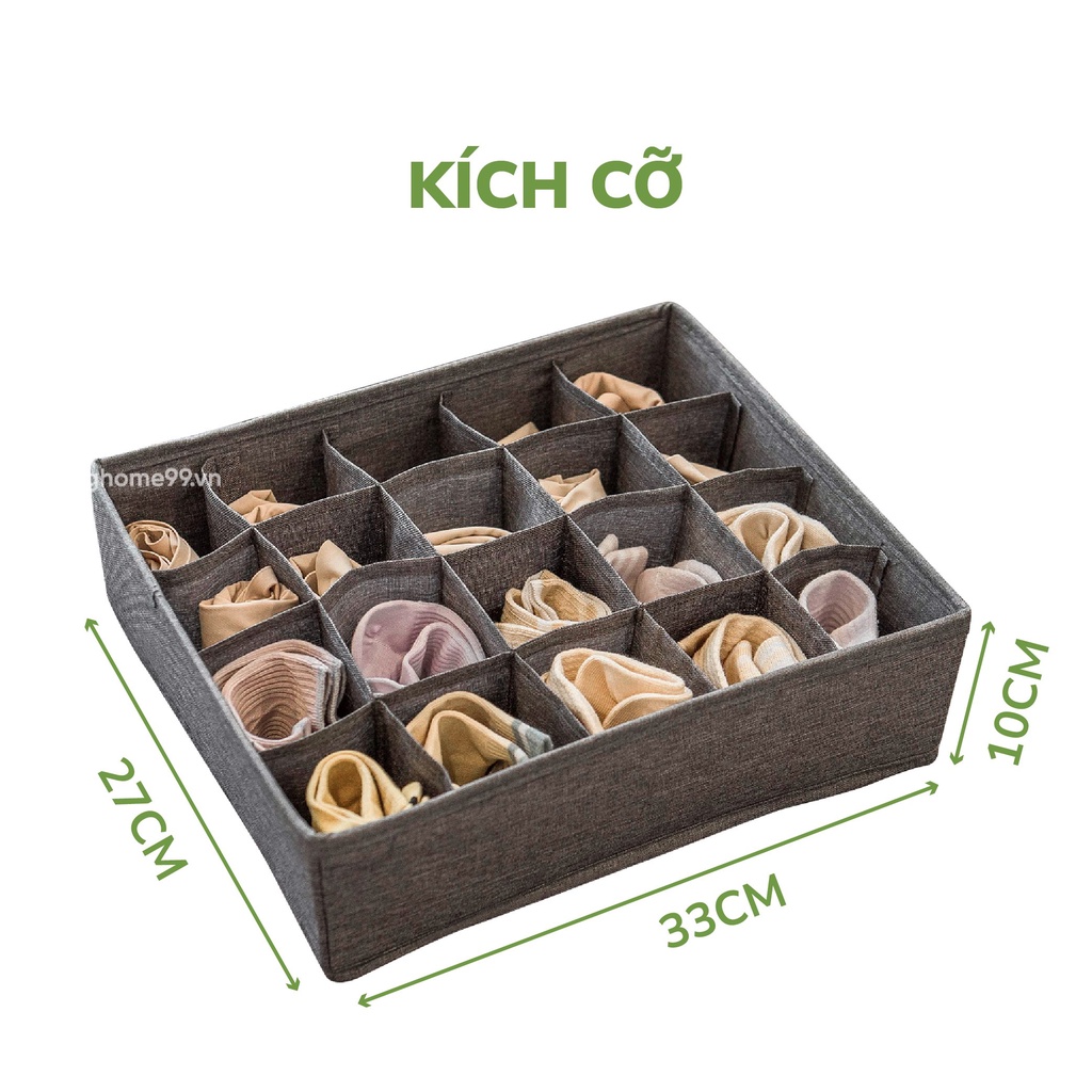 Hộp đựng đồ lót tất vớ nhiều ngăn HOME99 vải canvas khay chia ô quần áo gấp gọn đa năng TV08