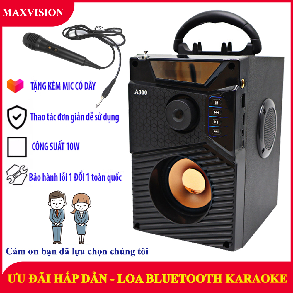 Loa Công Suất Lớn, Loa A300 Hozito Cao Cấp Version 2020 + TẶNG MIC HÁT, Loa Hat Karaoke Bluetooth Cầm Tay  -Kèm Bóp xốp