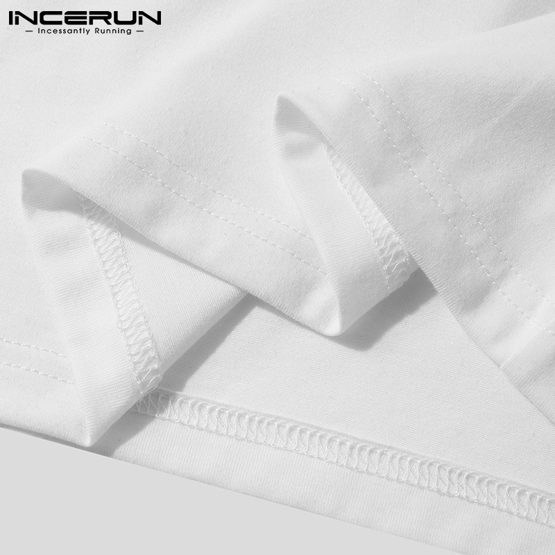 Áo thun INCERUN tay ngắn dáng rộng phối tua rua nhiều màu sắc thời trang sành điệu cho nam