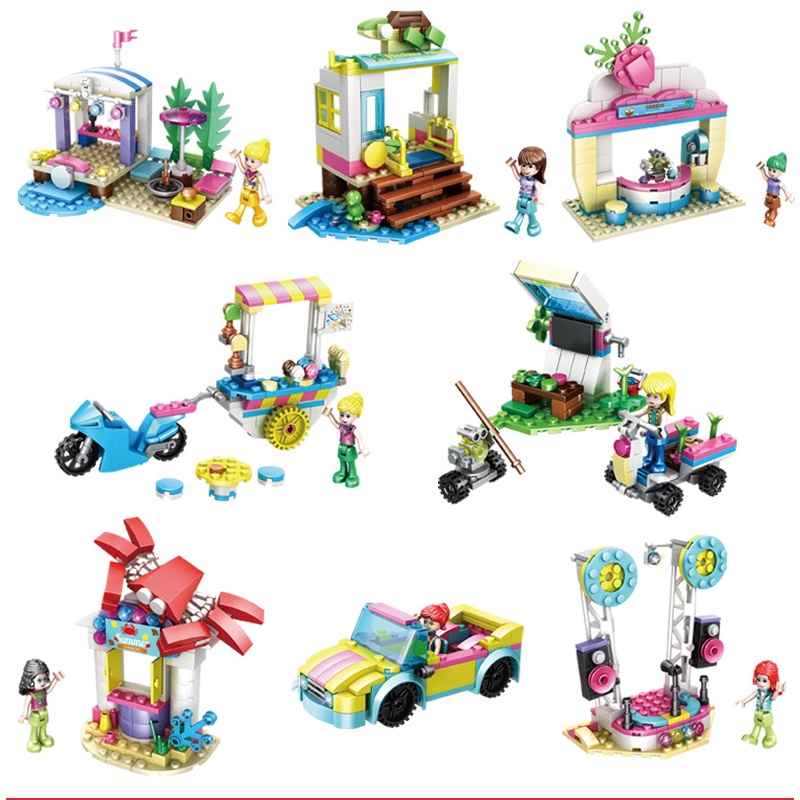 Mô hình lắp ráp Lego diy Girl play house hạt nhỏ, chủ đề thành phố biển dễ thương, quà tặng đồ chơi giáo dục sớm cho bé.