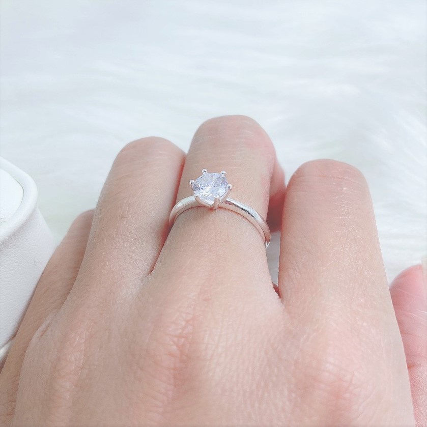 Nhẫn bạc ta đính đá Evasilver, nhẫn bạc 6 chấu sang trọng quý phái - Trang sức bạc Evasilver
