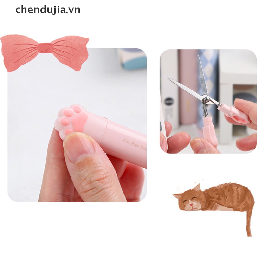 Kéo Cầm Tay Mini Bằng Thép Không Gỉ Hình Bàn Chân Mèo Dễ Thương