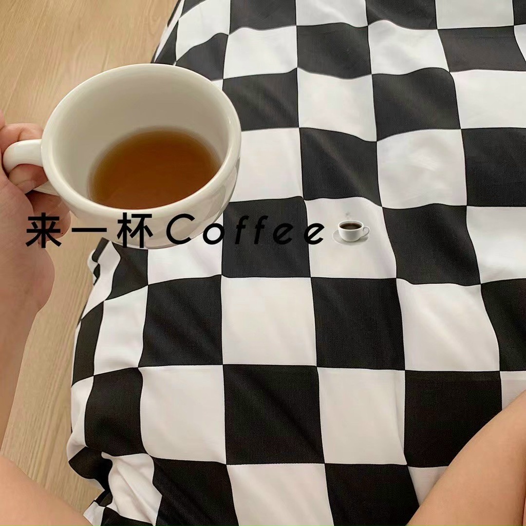Bộ chăn ga gối Poly Cotton Kẻ caro đen trắng sang trọng cao cấp (Tặng vỏ gối ôm) - Miễn phí bo chun