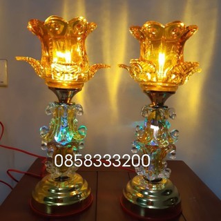 Đèn thờ thủy tinh cao 33cm, sáng cả thân đèn