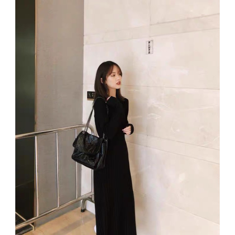 Blackpink Jennie Korean Vintage Slim Sexy Fashion Long Sleeve Knitted midi Dress | BigBuy360 - bigbuy360.vn