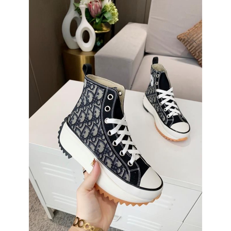 giày thể thao nữ cổ cao họa tiết chữ D Dior CD x convers