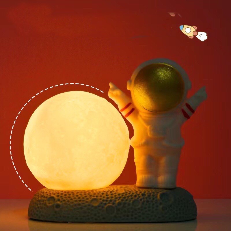 Đèn Ngủ Để Bàn Phi Hành Gia Mặt Trăng 3D Siêu Decor Chất Liệu Nhựa Silicon Cứng