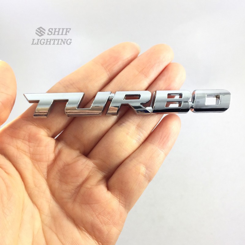 Logo " turbo " bằng kim loại dán trang trí xe hơi