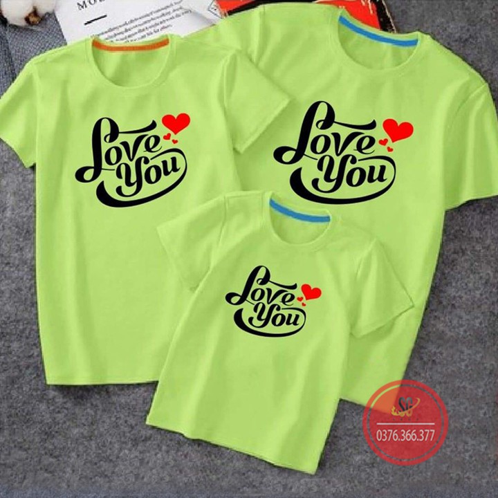 Áo thun đồng phục gia đình mẫu Love You màu xanh lá thun cotton mềm mịn GD291XL | SGSTORE1
