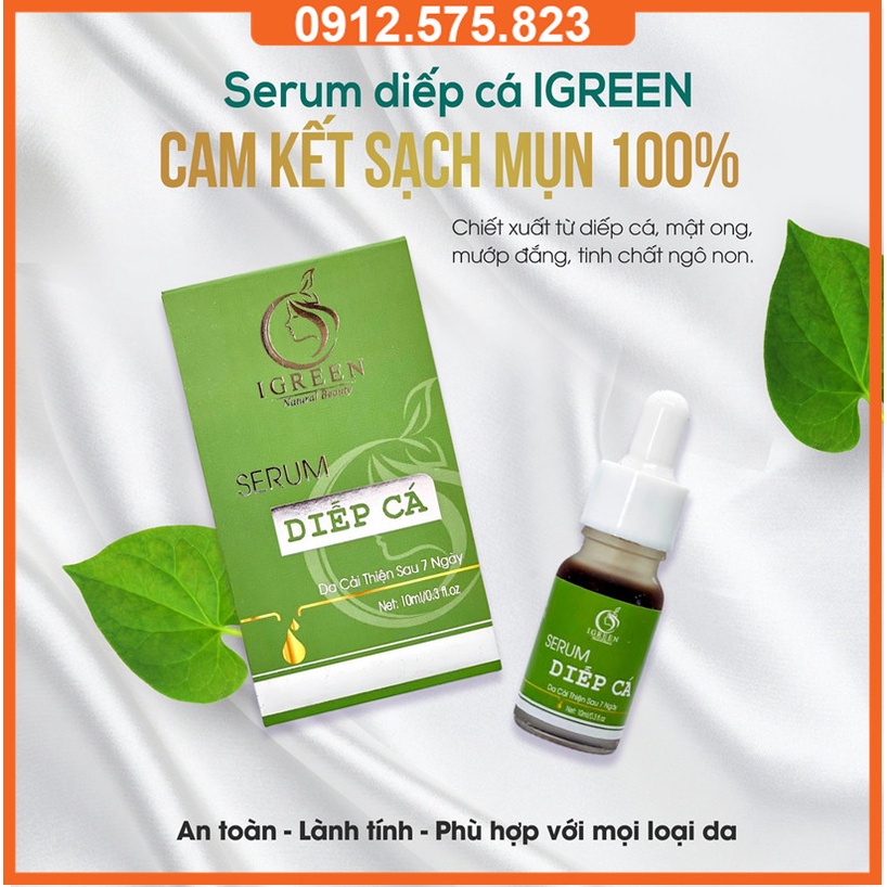 Serum diếp cá, serum diếp cá Igreen 10ml sạch mụn thâm se khít lỗ chân lông, dưỡng da căng bóng mịn màng