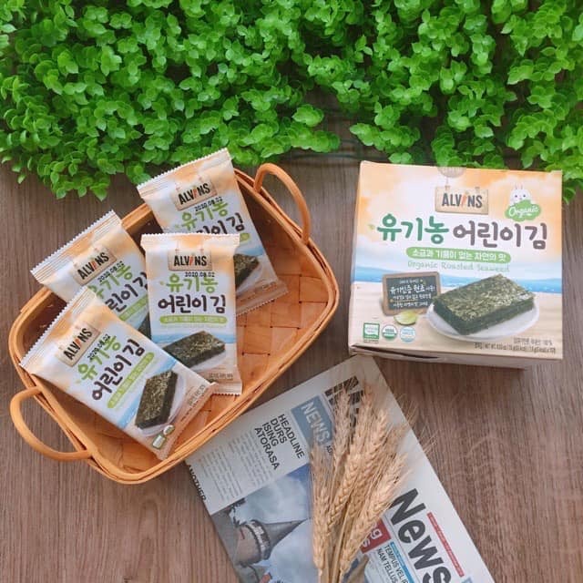 Rong Biển Hữu Cơ Tách Muối Ăn Liền Alvins 15G Hàn Quốc Cho Bé Ăn Dặm Ăn Vặt Từ 6 Tháng Trở Lên Bổ Sung Canxi