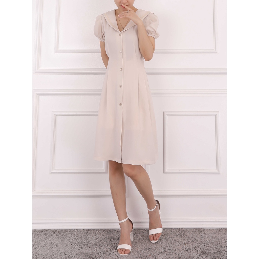 Váy nữ công sở phong cách tiểu thư , cổ sơ mi tay bồng thiết kế TK Fashion - DKB86