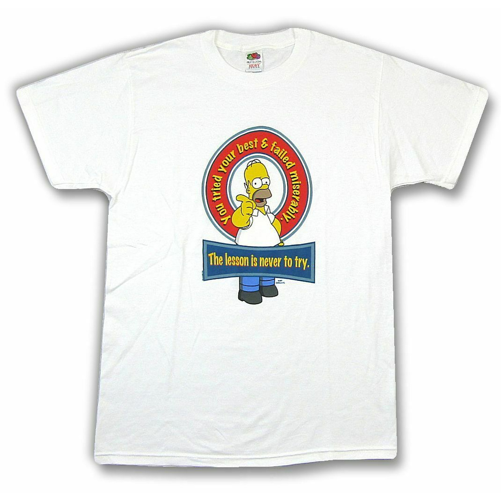 Simpsons Homer Never Try Lesson White T Shirt New Merch TV Show