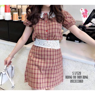 Sét sơ mi kẻ rời phối ren cách điệu.