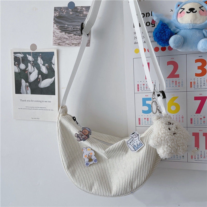 Túi Đeo Chéo Vải Nhung Phong Cách Harajuku Cổ Điển Hàn Quốc 6 Kiểu Dành Cho Bạn Gái