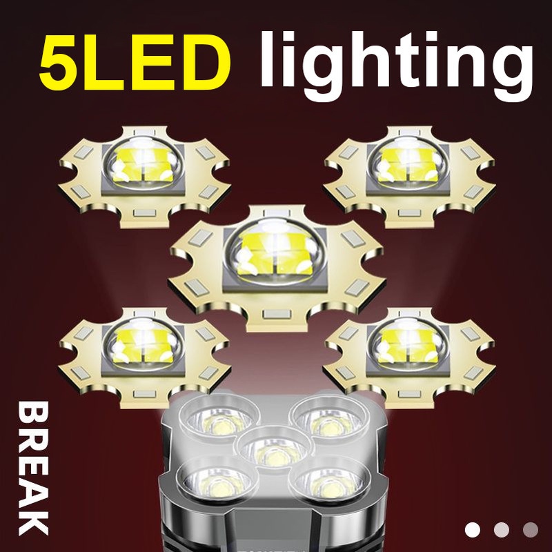 Đèn LED COB 5 Bóng Siêu Sáng Đa Năng Chống Thấm Nước Có Thể Sạc Lại Tiện Dụng