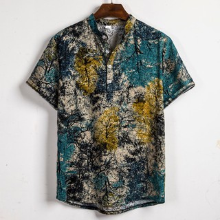 Dansnolo➤Áo sơ mi nam tay ngắn in hoạ tiết phong cách Hawaii