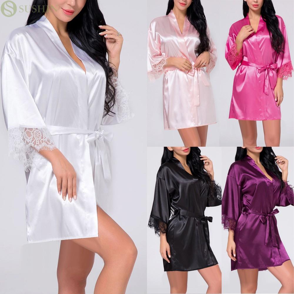 Áo Choàng Ngủ Kimono Chất Phi Bóng Cho Phái Nữ