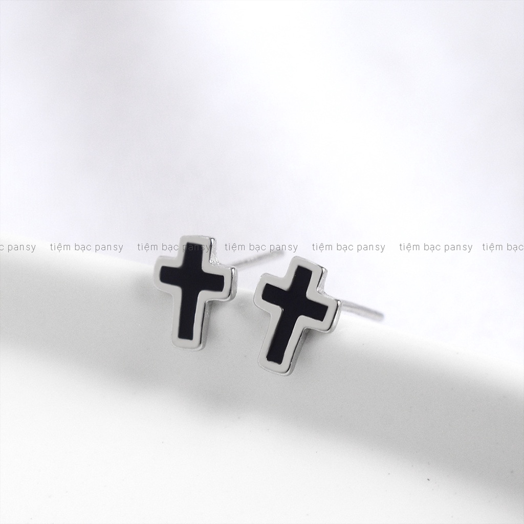 Khuyên tai bạc nam nữ unisex PANSY hình thánh giá bấm lỗ đẹp