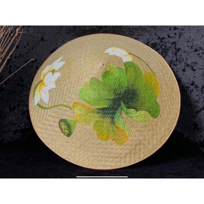 Nón mên hoạ tiết hoa sen